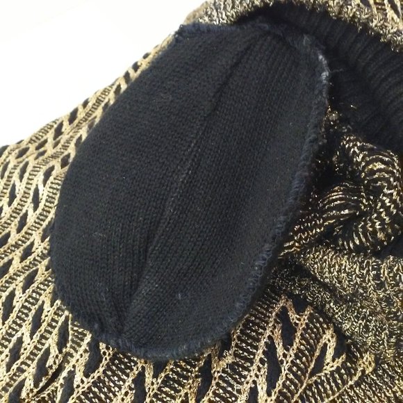 Vintage 80s Jeanne Pierre Metallic Cable Knit Sweater -M Wool/Angora Gold Black - Picture 8 of 10